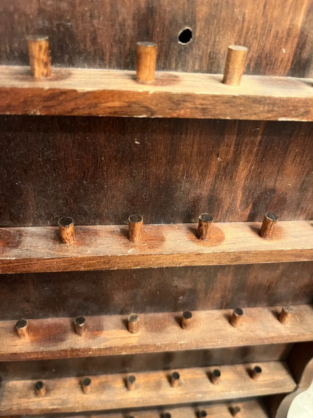 Vintage Wooden Wall Thimble Rack Shelf Organizer in Dark Brown